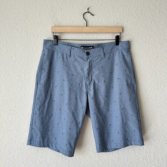 TRAVIS MATHEW Pinstriped Palm Tree Print Chino Shorts Golf in Blue - Picture 1 of 10